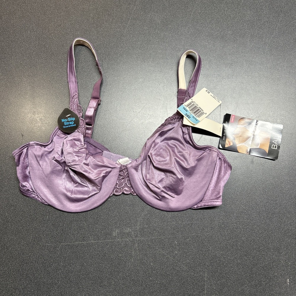 Bali 3684 No Slip Strap Silky Soft Purple Underwire Bra 38C NWT Seamless Cups